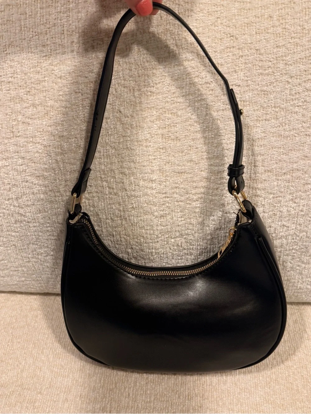 Classic Black Vegan Leather Shoulder Bag
